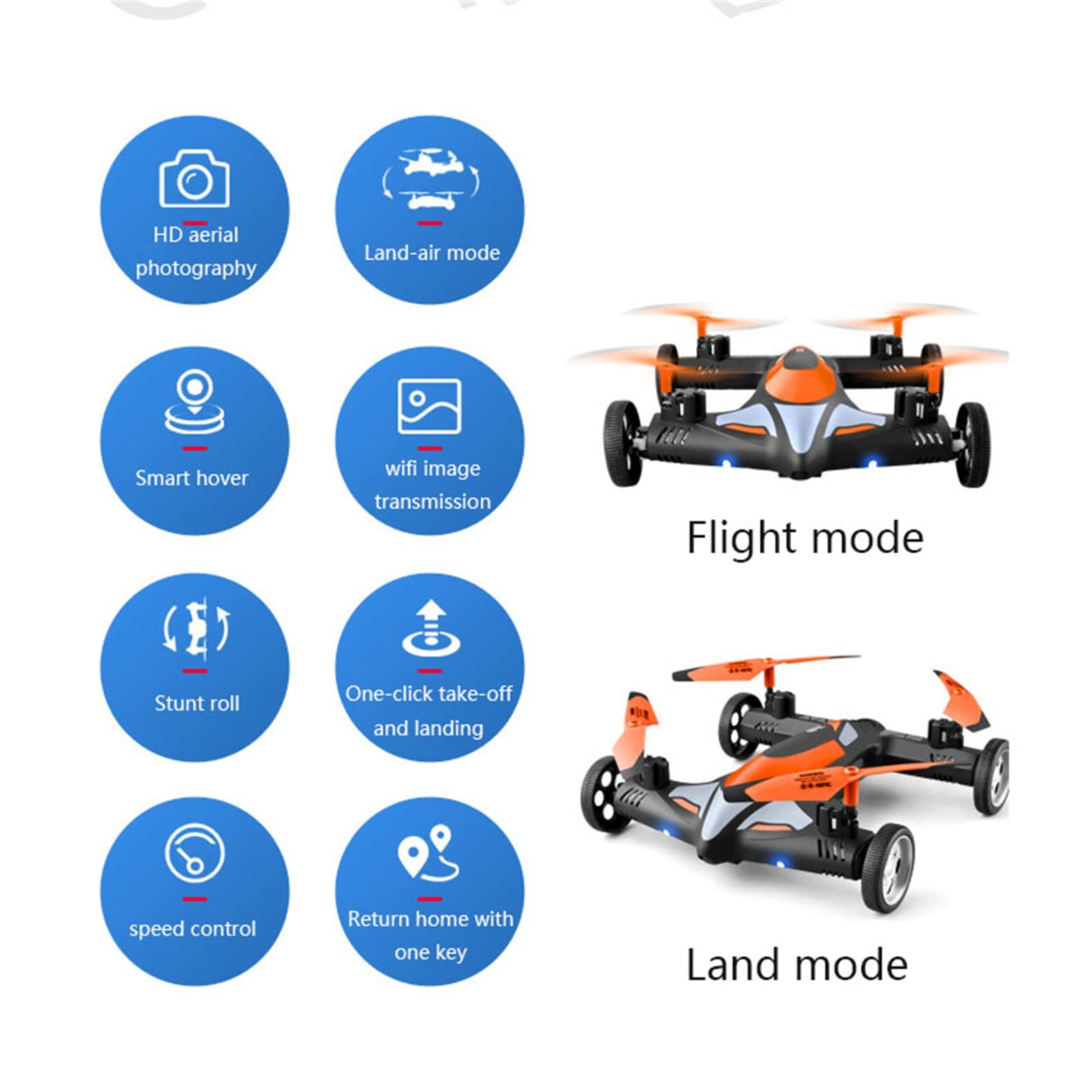 Drone 4K, UAV modalità Terra-Aria, UAV acrobatico per Fotografia Aerea, Trasmissione di Immagini Wi-Fi 4K Tecnologia a Spettro diffuso 2.4G, Luce Notturna a LED