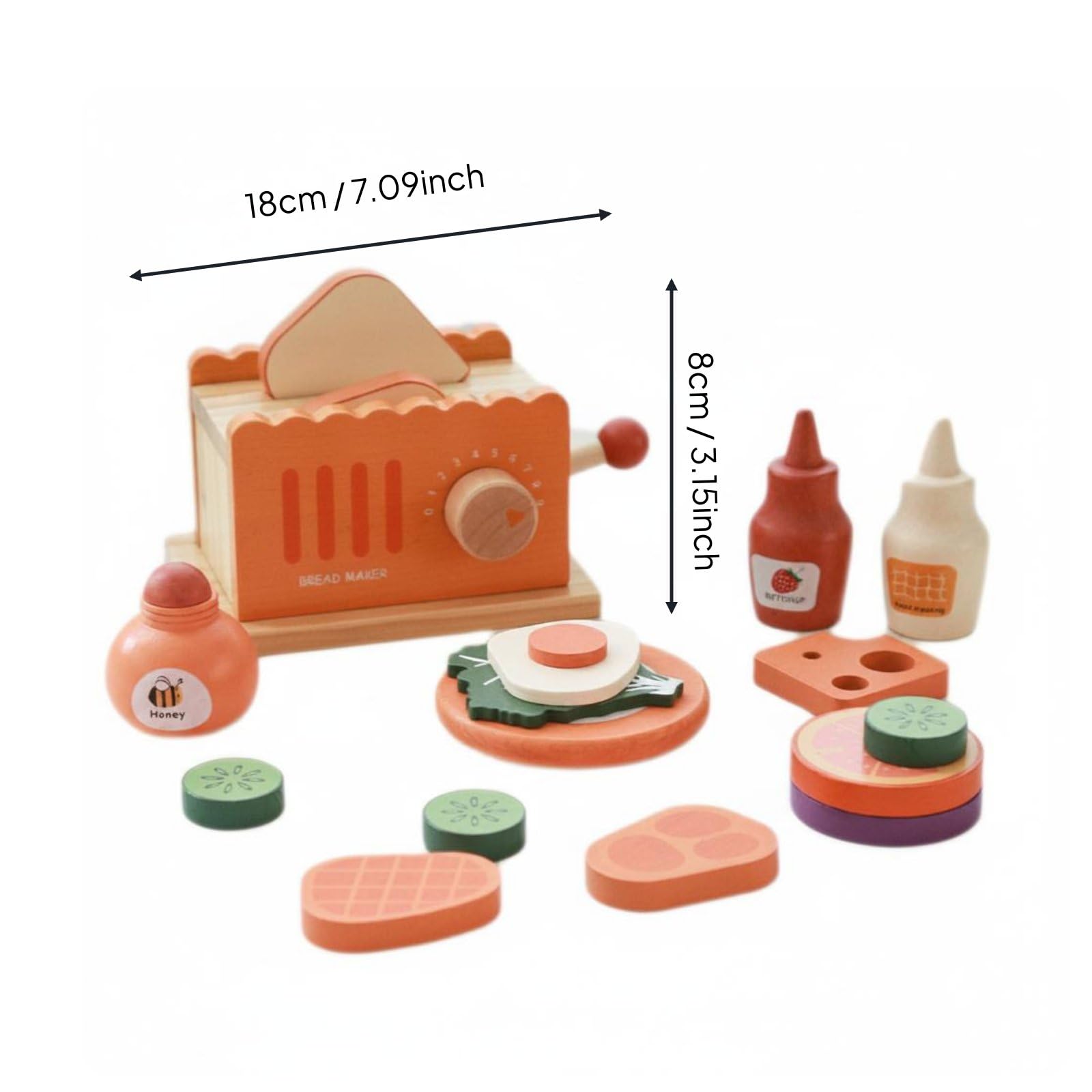 Cucina Giocattolo Bambini Set Colazione Finta Tostapane Pane Stoviglie Cibo Gioco Legno Educativo Manuale Interattivo Pezzi Impilabili Adatto per Gioco di Ruolo Apprendimento Casa Cameretta