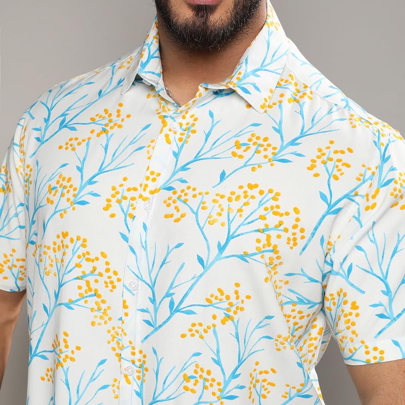 Image of Instafab Plus Men's Shirt for Casual Wear | Spread Collar | Short Sleeve | Button Closure | Plus-Size Fit | Cotton Shirt Crafted with Comfort Fit for Everyday Wear