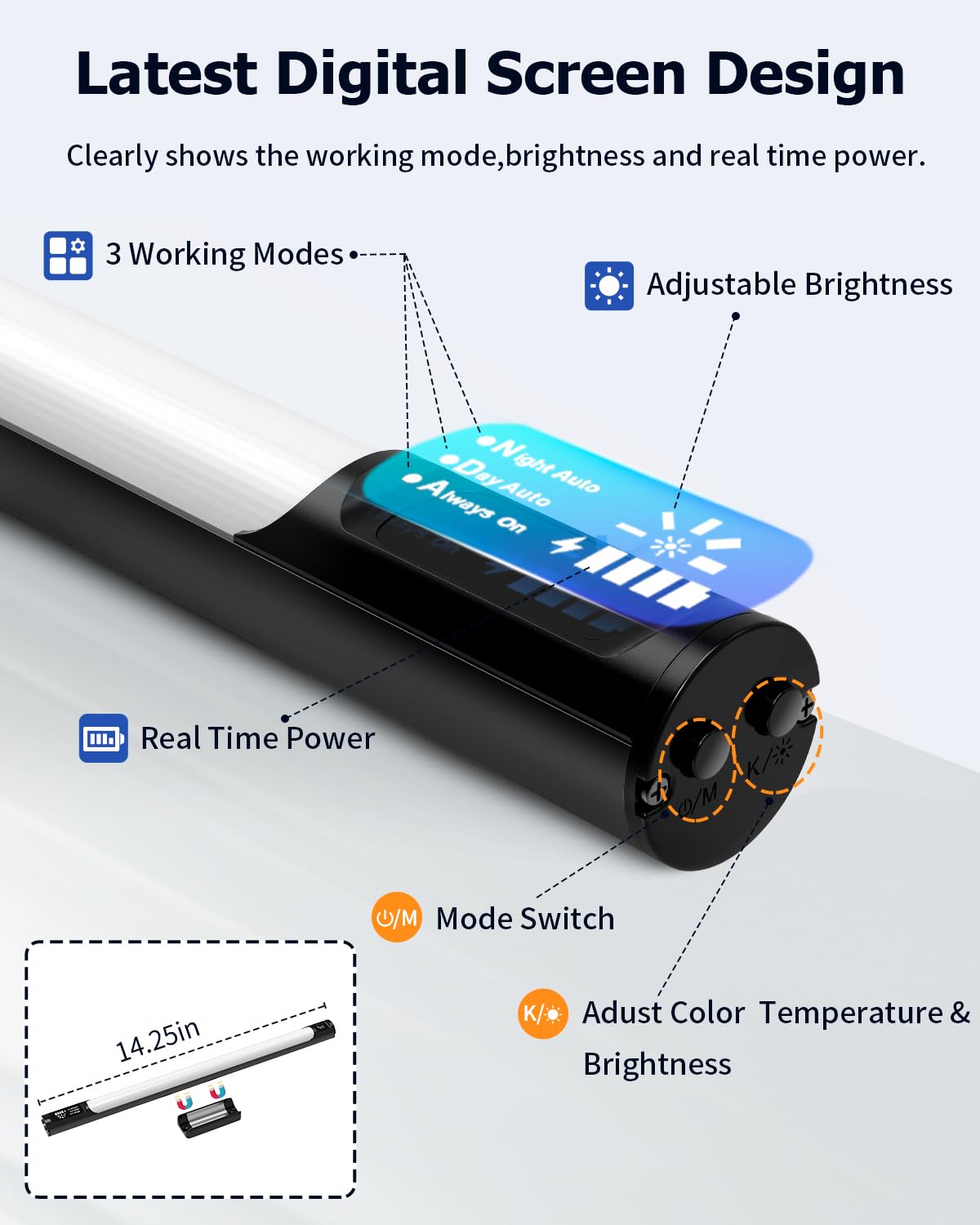 COLIJOY Under Cabinet Lights, 3 Color Dimmable Motion Sensor Light Indoor, 14 Inch Wireless Closet Lights 64 LED with Digital Display, 3600mAh Rechargeable Battery Operated Under Counter Light