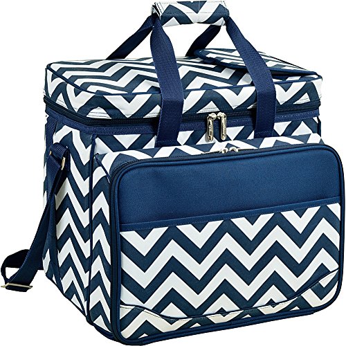 Picnic at Ascot Equipped Insulated Picnic Cooler, Navy/White With Chevron