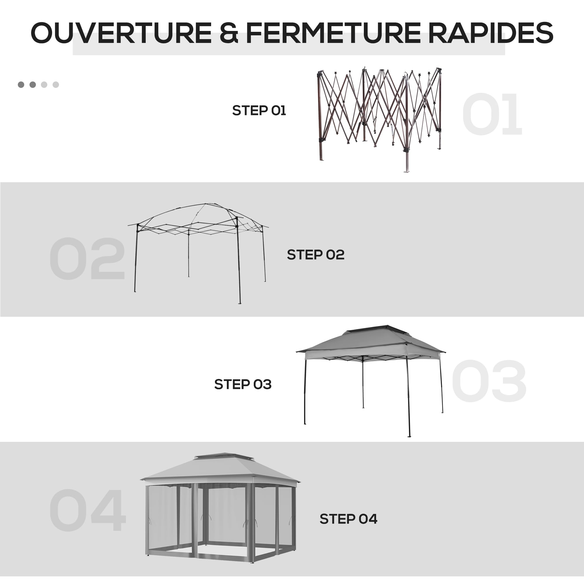 Outsunny Tonnelle de Jardin Exterieur Pop-up barum Pliant, 3 x 3 m, Métal Polyester, imperméabilisé Anti UV, moustiquaires + Sac de Transport, Gris