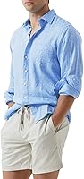 Vista 2 de JMIERR Camisa de vestir de manga larga con botones y lino de algodón para hombre