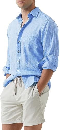 Vista 2 de JMIERR Camisa de vestir de manga larga con botones y lino de algodón para hombre