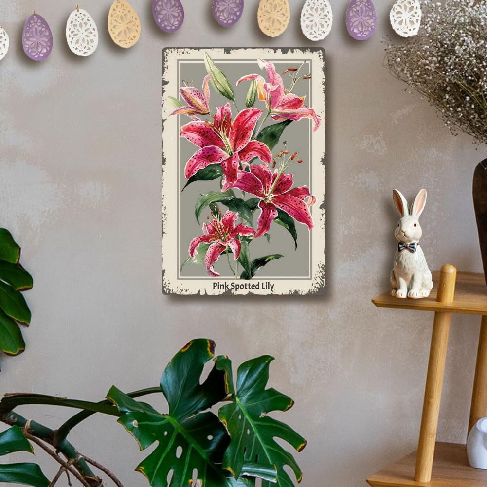 SUPERDANT Insegna Metallica Giglio Latta Colorata Cartello In Latta Ferro Giglio Piatto Fiore Arrotolato Facile Appendere Per Cucina Camera da Letto Soggiorno Giardino Recinto Patio Ufficio 30x20cm