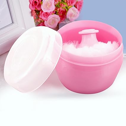 Baby Moo Soft-Feel Pink Powder Puff with Box Holder Container for New Born and Kids Gentle Touch for Your Little One's Skin BPA Free (Regular, Pink)