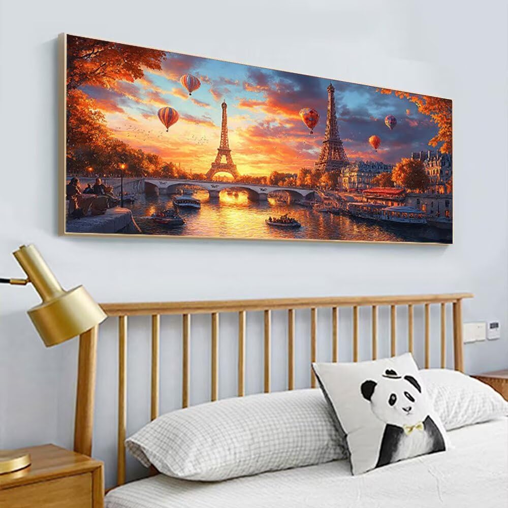 5D Diament Art Pełne zestawy XXL, balon na gorące powietrze okrągła wieża Eiffla Diament Malarstwo kryształowe DIY sztuka kamieni szlachetnych, dorośli do dekoracji domu, kreatywne prezenty 90x180cm