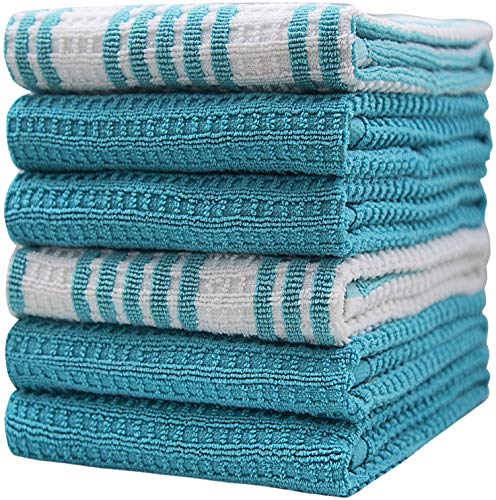 Large Kitchen Towels Set | Striped Waffle Yarn...