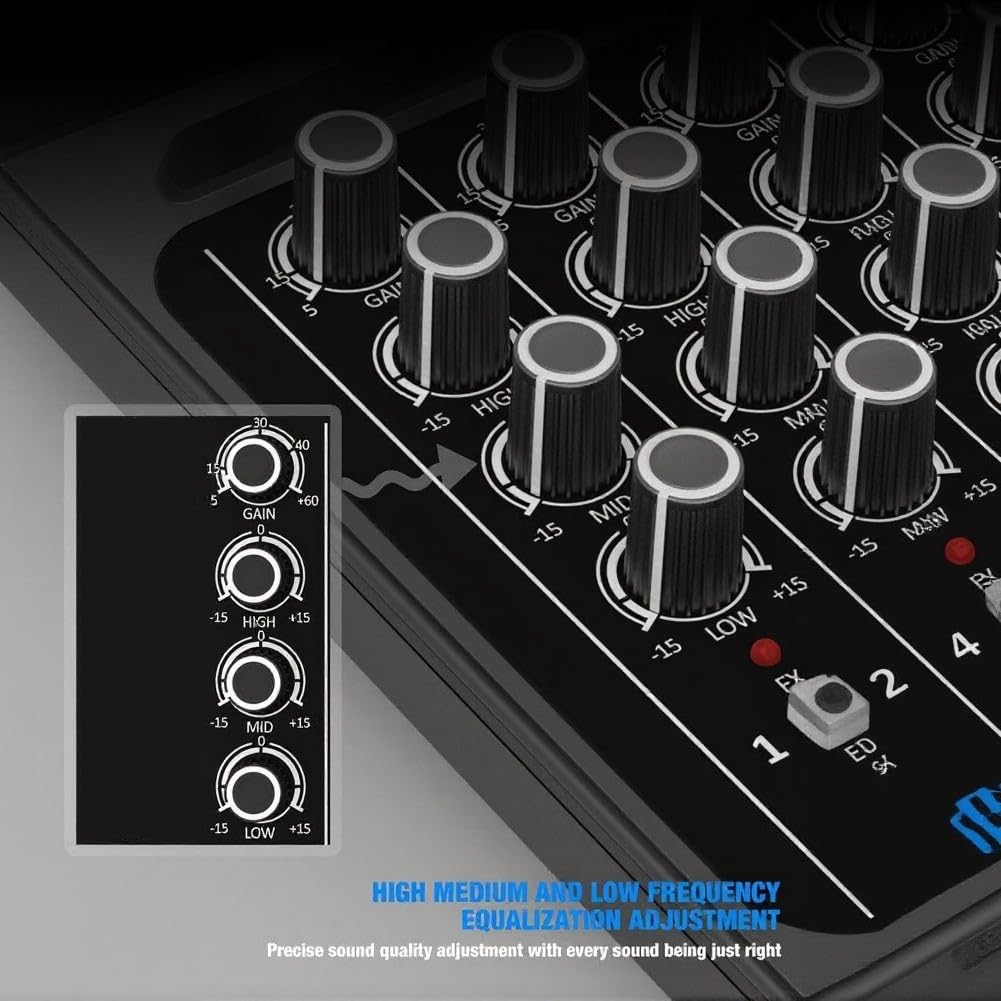Console di mixaggio a 4 canali con riproduzione MP3 da 48 V per esibizioni all'aperto Musica Canto Mixer portatile