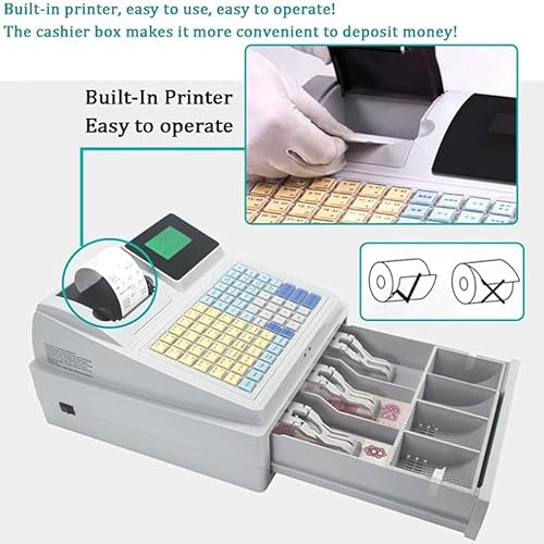 Miniatura 3 de XLTEAM Sistema de caja registradora electrónica, caja registradora electrónica LED de 81 llaves, con teclado plano, cajón de efectivo e impresora