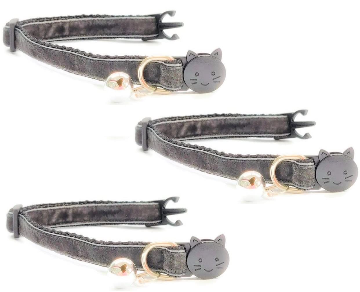 Velvet Cat Collars with Bell. Safe Breakaway Quick Release Buckle. Available in Cat & Kitten Size (Pack of 3) (Kitten Collar (15cm - Image 2