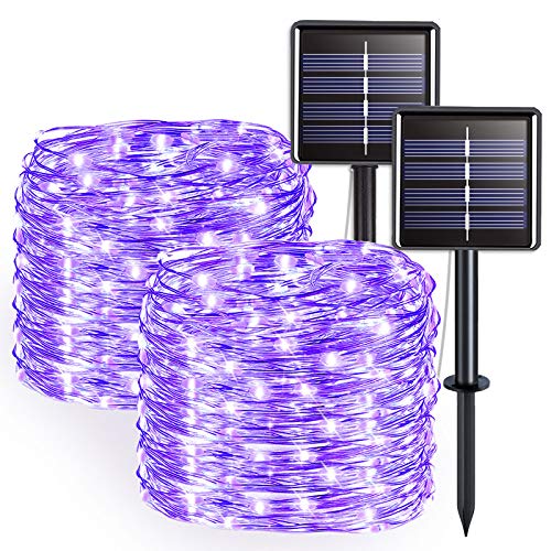 JMEXSUSS Purple Halloween String Lights, Solar String Lights Outdoor Waterproof, 2 Pack 32.8ft 100 LED Solar Fairy Lights, 8 Modes Solar Powered Copper Wire Fairy Lights for Halloween Decorations