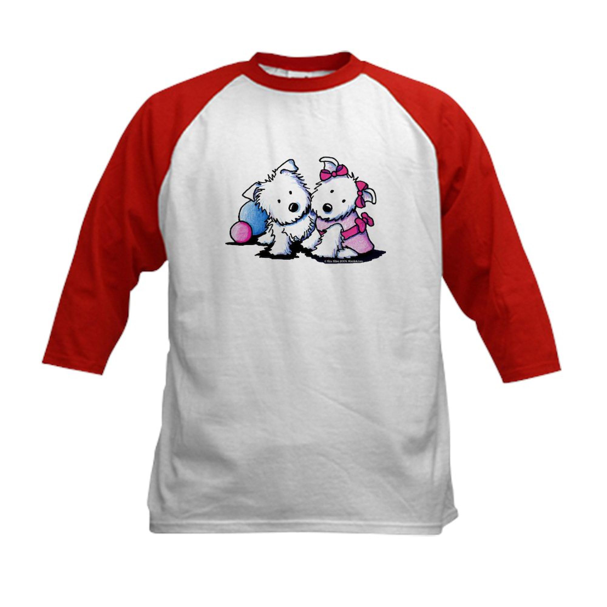 CafePress Westie Sweethearts Kids Baseball Jersey Kids Cotton Baseball Jersey, 3/4 Raglan Sleeve Shirt Red/White