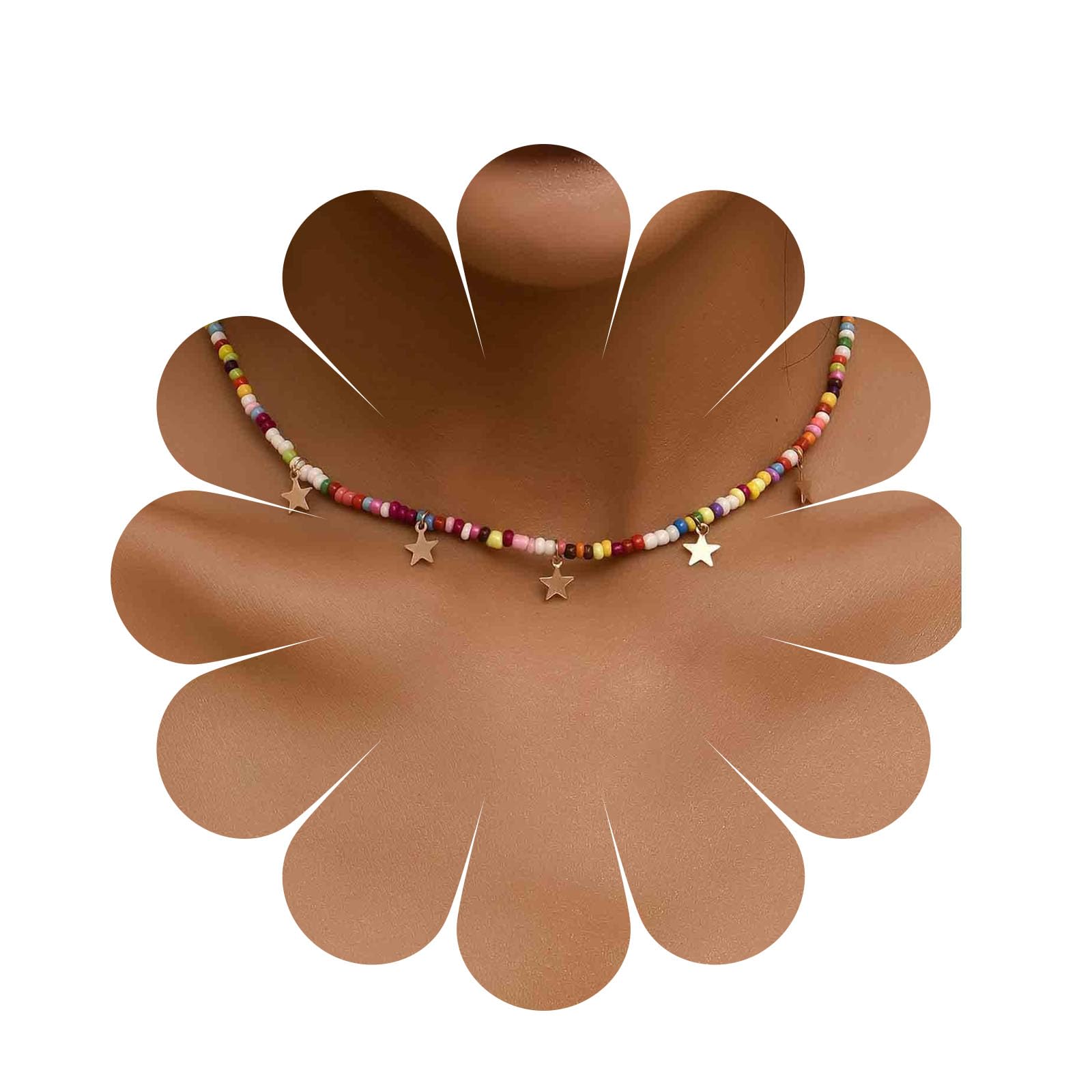 Yheakne Boho Colorido Collar Gargantilla De Cuentas De Semillas Collar Corto De Cuentas De Arco Iris Collar De Oro Estrella Colgante Collar Multicolor Cadena De Joyería Para Las Mujeres Y Las Niñas