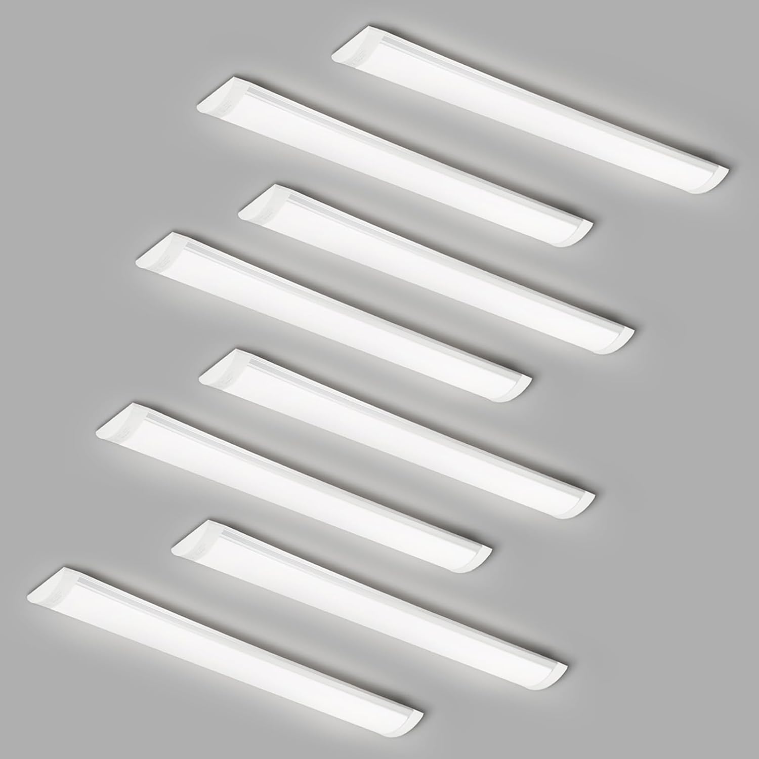 8 Packs 2FT LED Batten, Ultra-Thin Ceiling Surface Mounted Fixture, 20W, Day Light 4000K, IP20, for Garage, Shop, Hallway, Office, Market, Ver.2 White 8 Pack