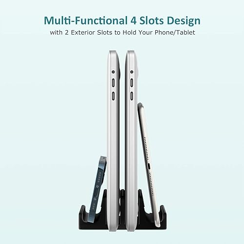 Miniatura 4 de Nukoi Soporte vertical para laptop SPACEMax Soporte de escritorio de aluminio con 4 ranuras de silicona con 4 ranuras, soporte de doble muelle, 2