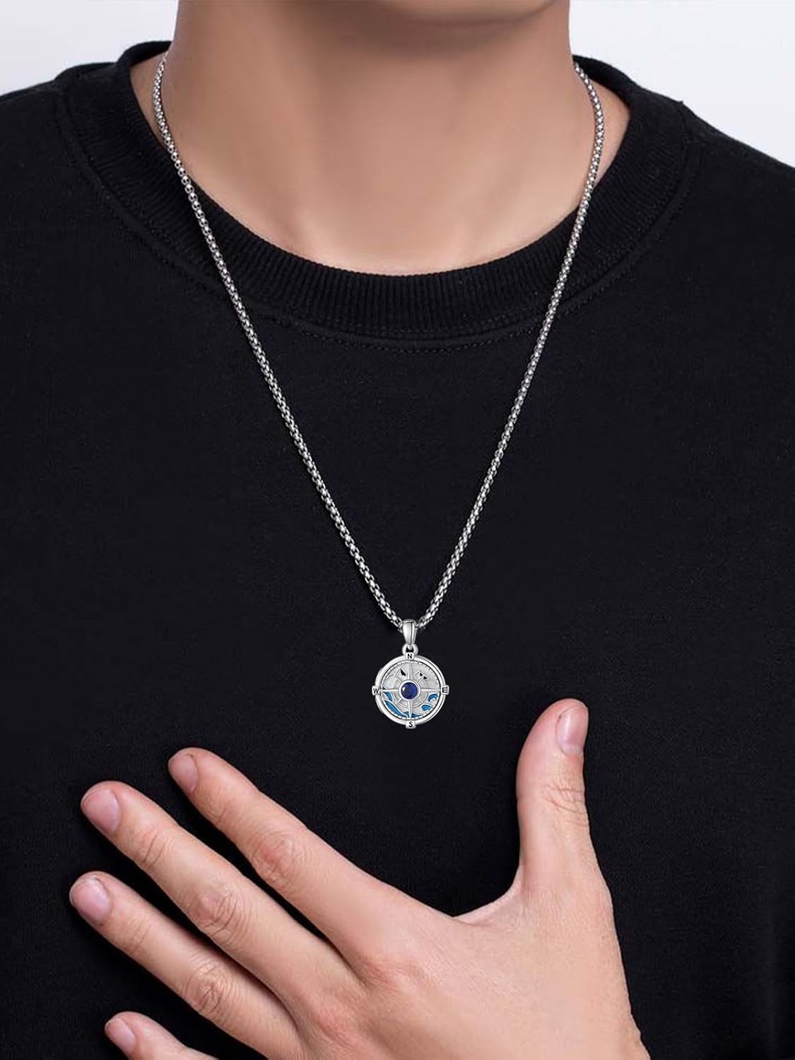 Compass Picture Locket Necklace for Women Men 925 Sterling Silver Custom Compass Photo Locket Pendant Holds Pictures Photos Jewelry Gifts for Her