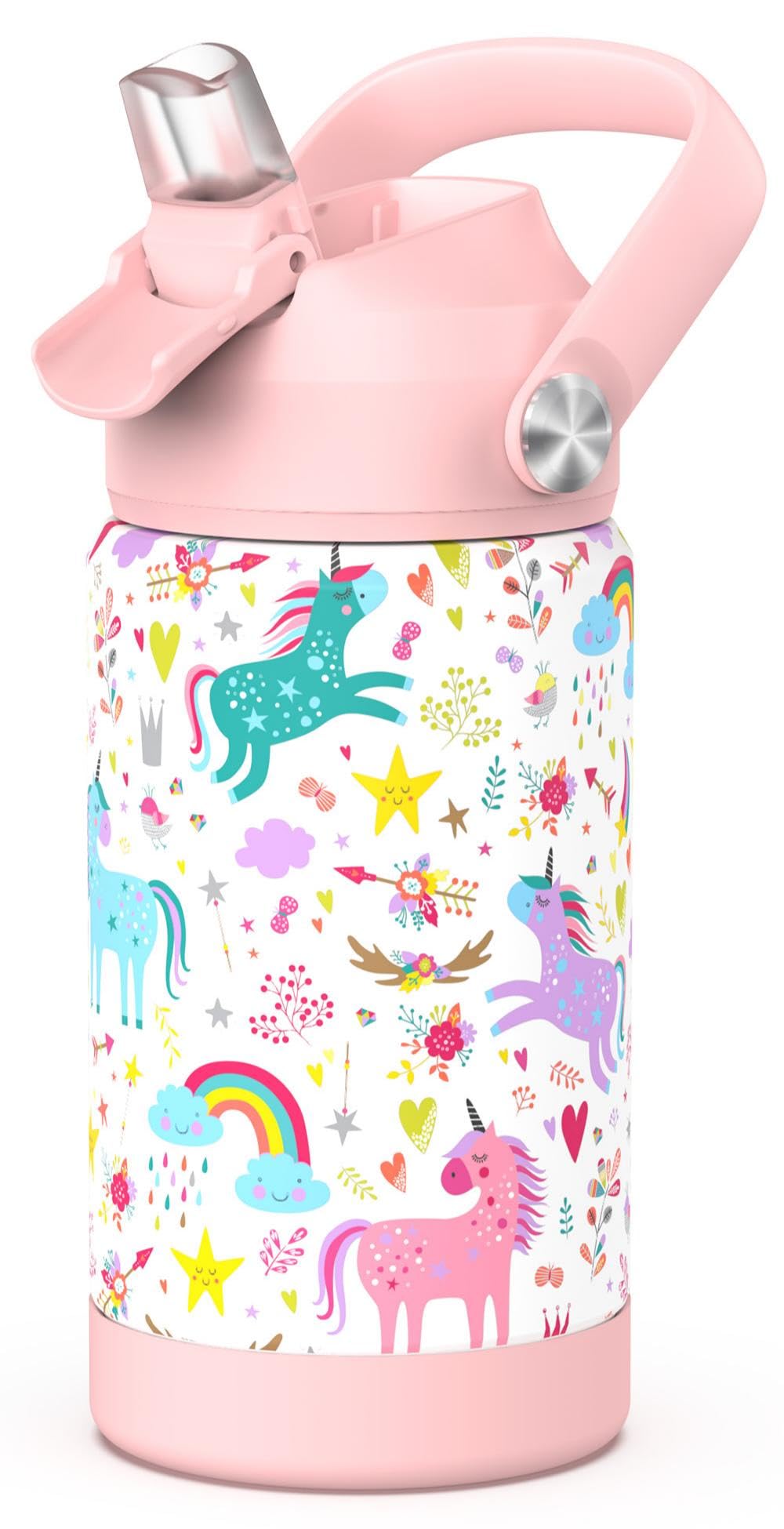 ntskood Girls Unicorn Water Bottle for School，Kids 12 oz Insulated Stainless Steel Cup with Straw, Double-Wall Vacuum Leakproof — image 1