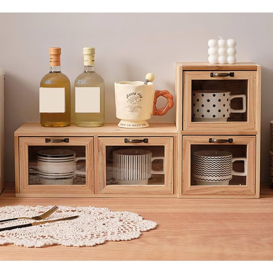 Amazon.co.jp: MJKQ9 収納ボックス 卓上食器棚 木製 可愛い