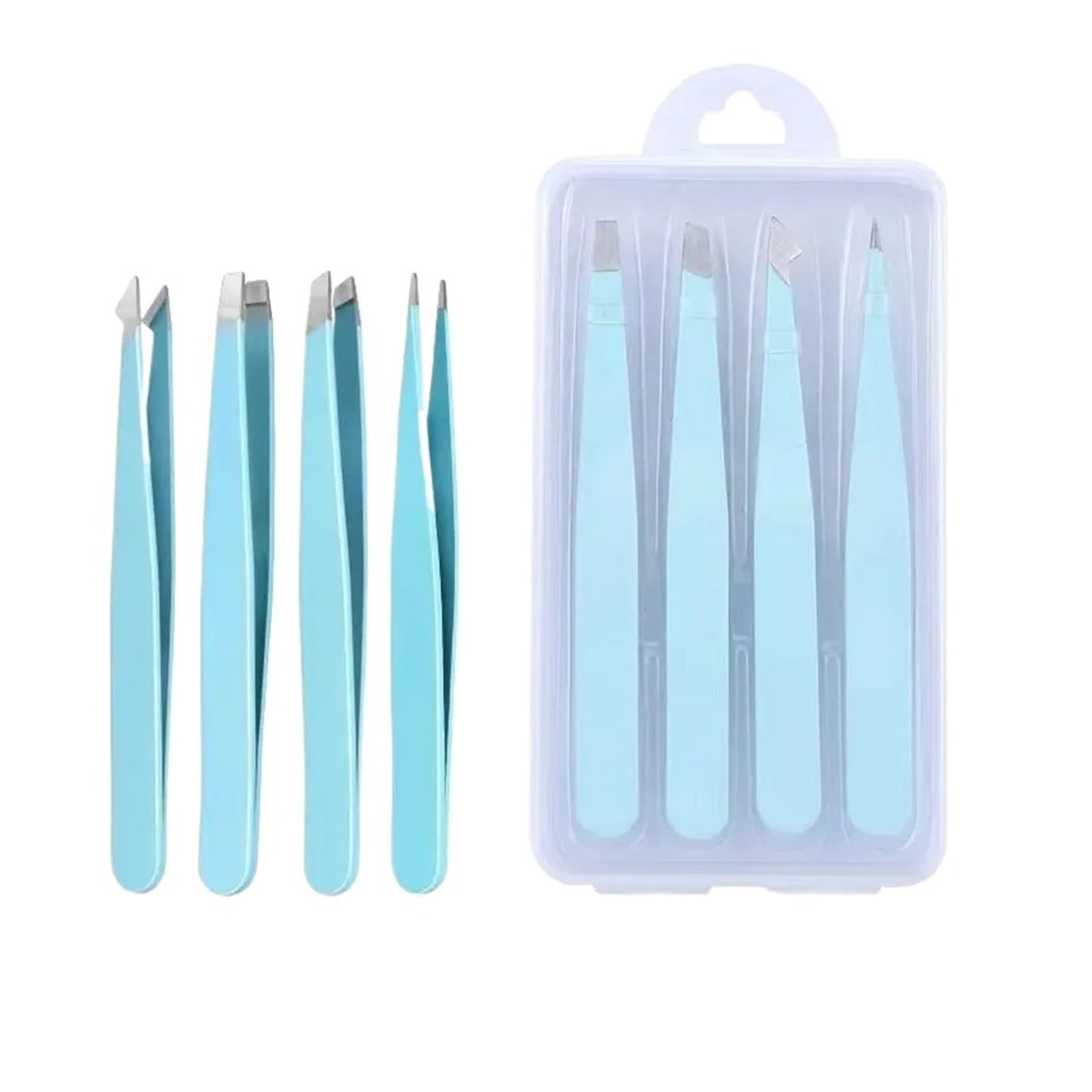Btgyttkl 4Pcs Blue Eyebrow Plucking Tweezers Tweezers Set 4-Piece, Professional Stainless Steel, Precision For Eyebrows, Facial Hair, Ingrown, Splinte(4Pcs Blue)