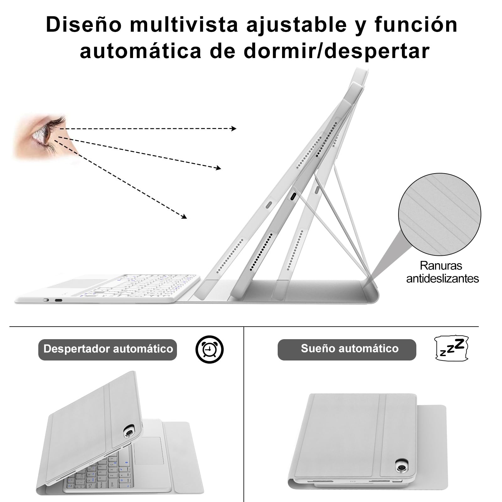 Teclado para iPad 11 Generación A16 2025/10 Gen 2022 (11/10.9 Pulgada) con Touchpad, Trackpad QWERTY Español Ñ, Keyboard Recargable Magnético Desmontable Bluetooth, Soporte para Lápiz, Gris claro