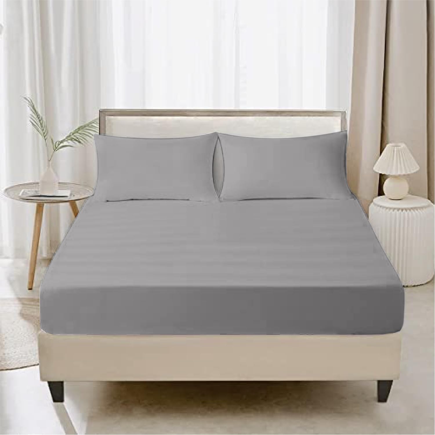 BEDDING ZONE100% microfiber fitted sheet - solid (GREY, SUPER KING 200X200)