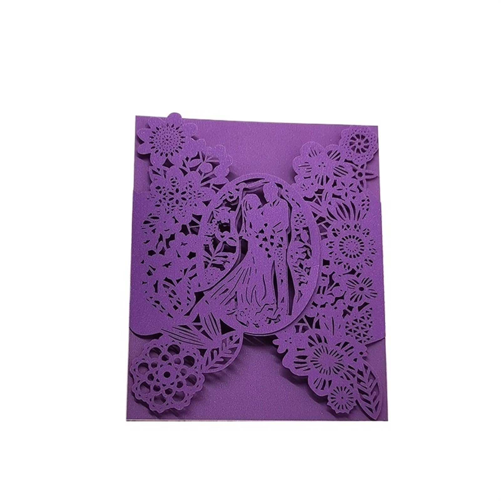 Einladungskarten Hochzeit 50 Stück Hochzeitseinladungskarten for Braut und Bräutigam, Blumen, Tascheneinladung, Grußkarte, Hochzeit, Mariage, Partyzubehör, Dekorationen(Purple Cover,12x14.5cm)