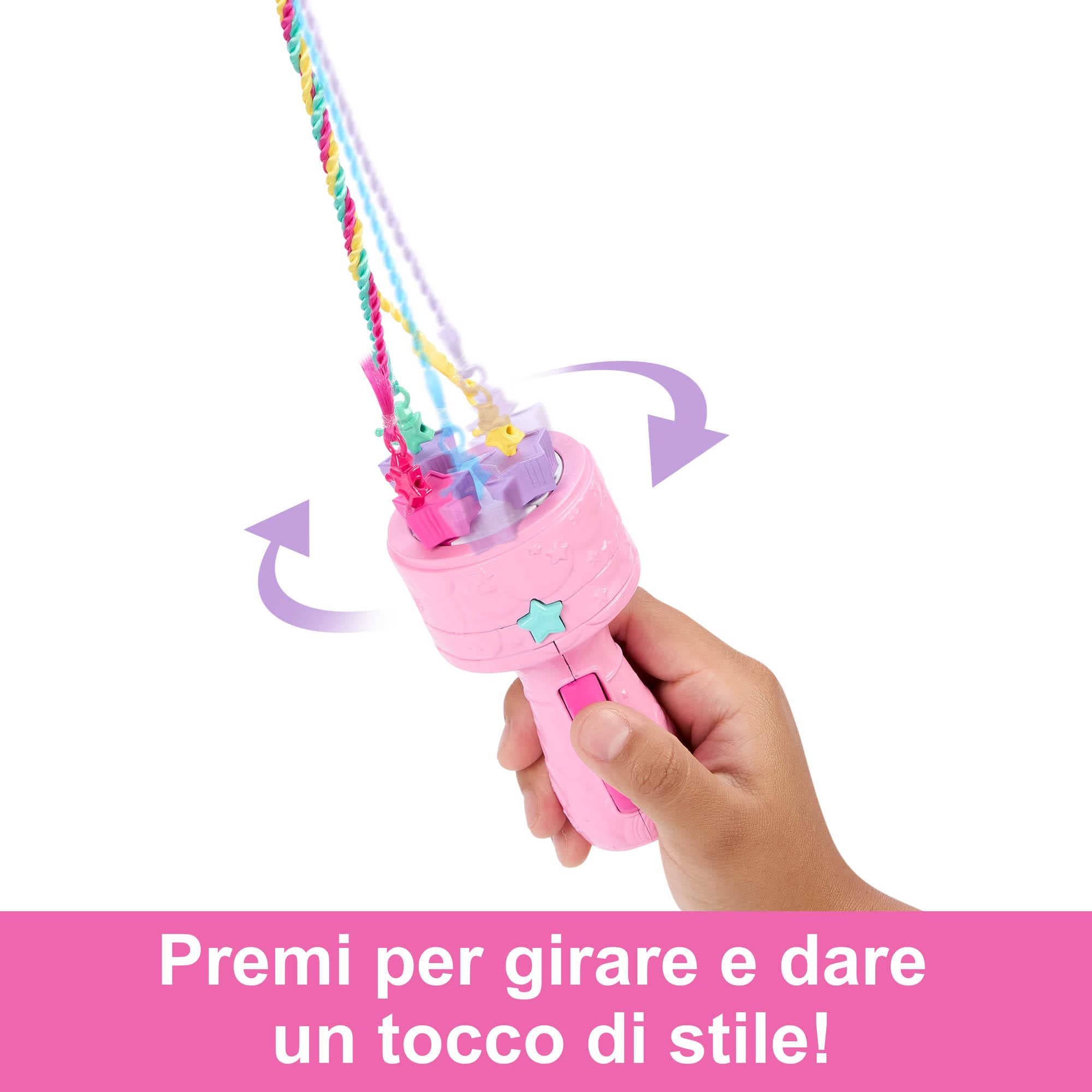 Barbie Dreamtopia - Chioma da Favola, bambola capelli fantasia con treccia e piega, extension arcobaleno e accessori per lo styling inclusi, giocattolo per bambini, 3+ anni, JCW55