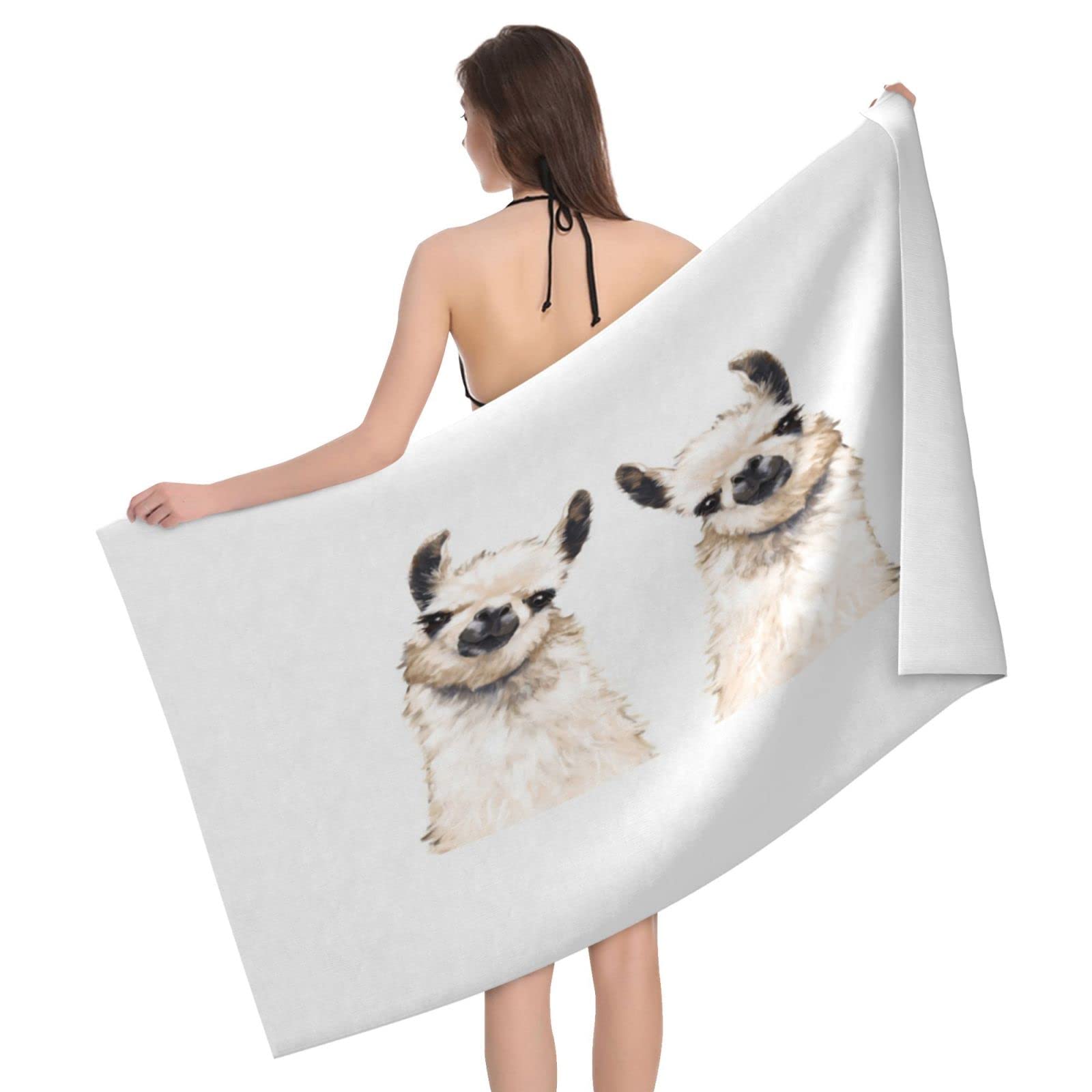 Lawenp Animal Llama Beach Towel, Lightweight Sand Free Quick Dry Microfiber Absorbent Bath Towel for Kids, Adults, Swimming, Bath, Yoga, Pool, Travel, Camping 32"X52"