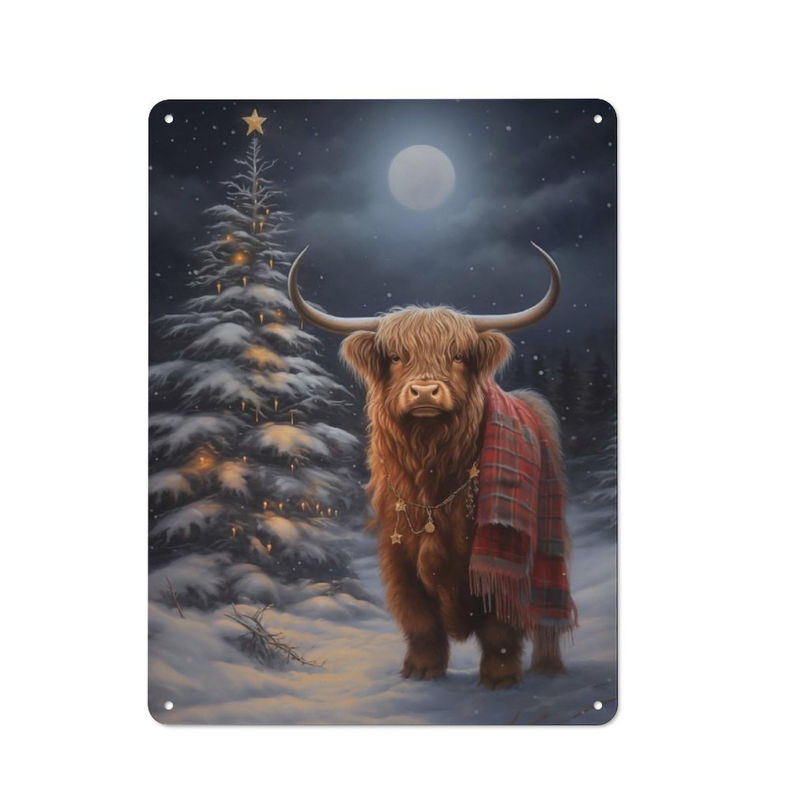 Classic Highland Cow Xmas Decorative Tin Plaque 40x30cm, Bar Wall Plaque for Diner, Restaurant, Shed Or Kitchen