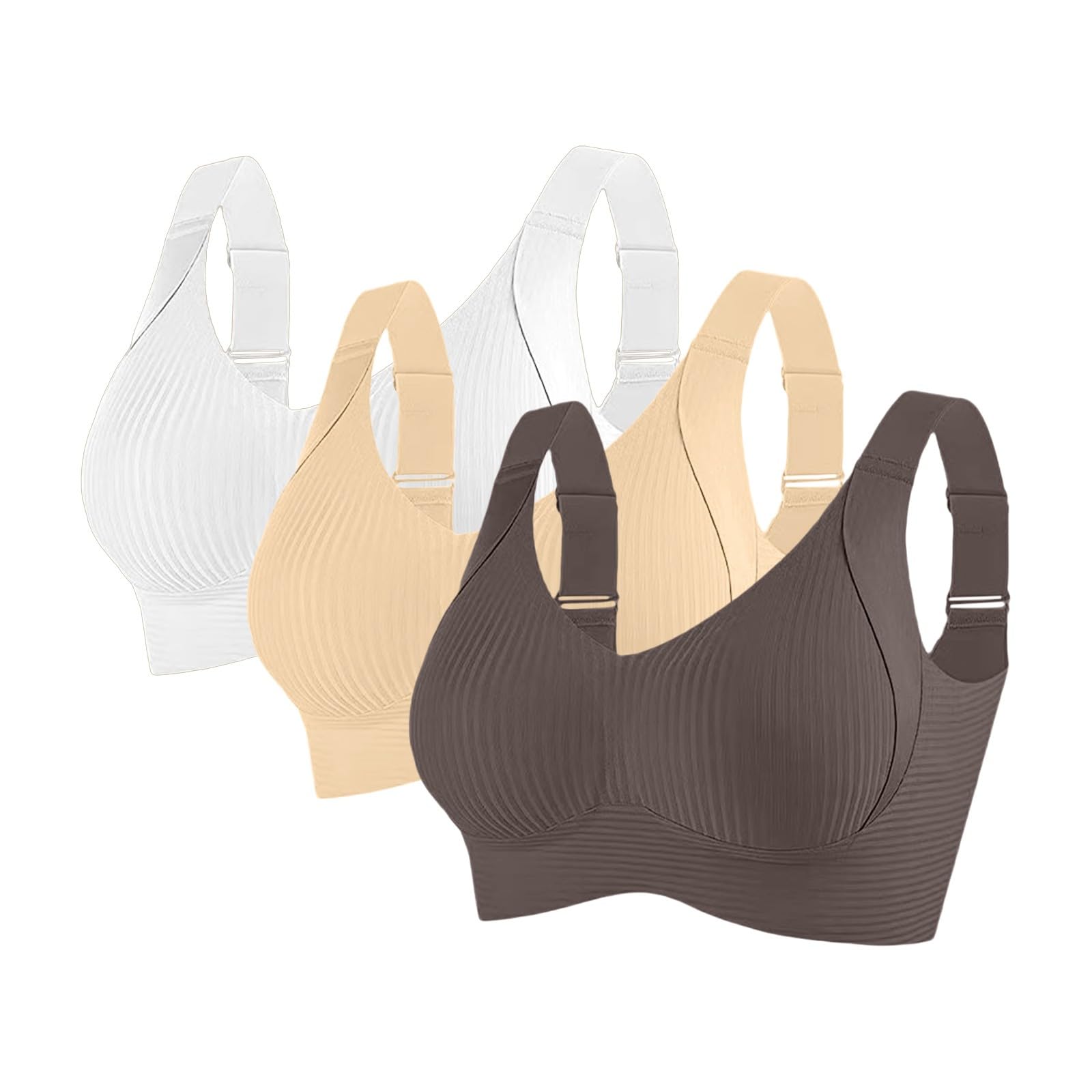 Reggiseni Comfort da Donna UK Sport Push Up Senza Cuciture Confezione da 3 Wireless a Costine Grandi Seni Cadenti Top da Donna Anziani Sport Support Lift Reggiseno Morbido Regolabile Comfort ad Alto