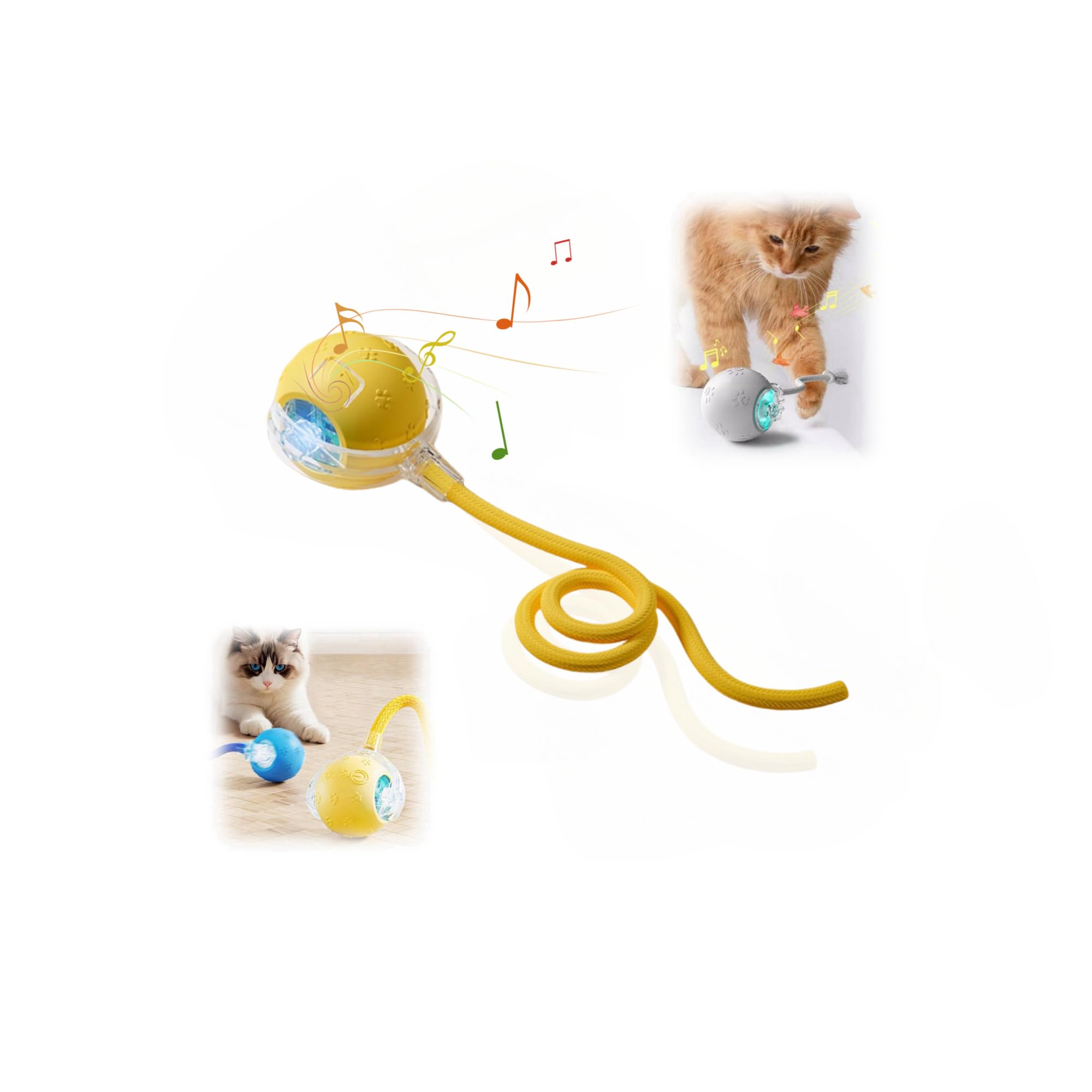 ZONCIHO Interactive Cat Toys Balls, Chirping & Motion Activate Cat Toys（B Yeloow）