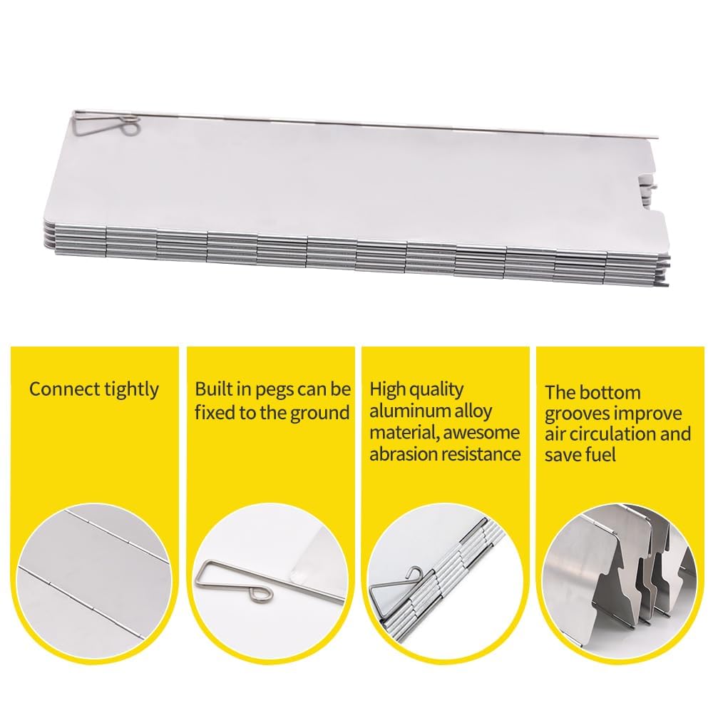 Aluminium Windschutz für Gaskocher, Faltbarer Campingkocher Windschutz, Korrosionsbeständig Hitzebeständig mit Tragetasche für Camping Picknick BBQ (12 Stück)