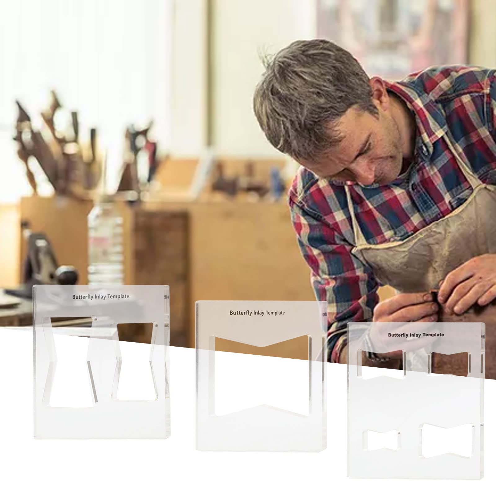 Set di 3 modelli decorativi per lavorazione del legno, motivo farfalla e chiave, 7 in 1, per papillon decorativo