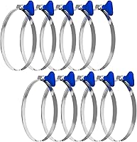 POWERTEC 70260 4 Inch Stainless Steel Key Hose Clamps, Tool-Free Thumb Screw Adjustable, 10 Pack for Dust Collection, Dryer Vents & RV Hoses