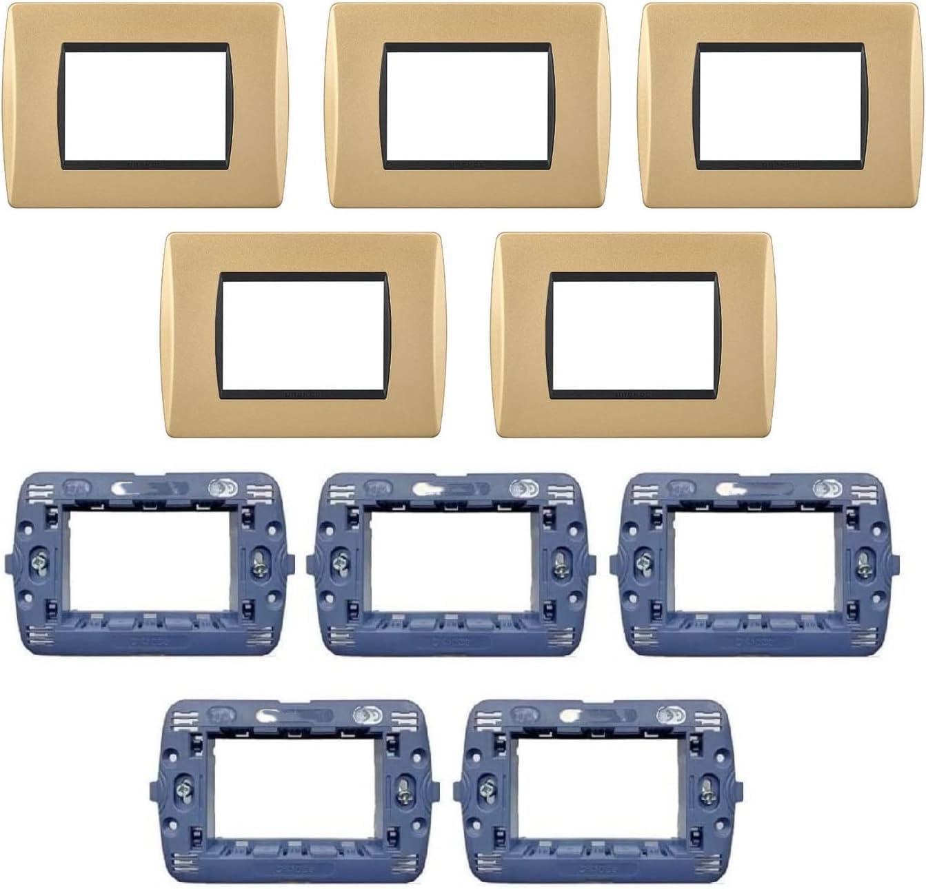 Kit 5 Placca + 5 Supporto Living Light Oro Nero 3 Posti