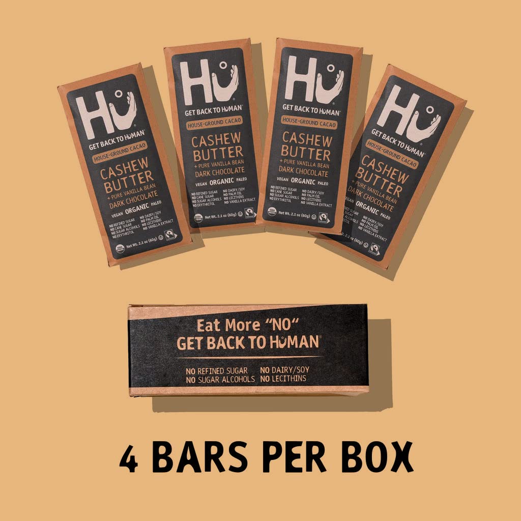 Hu Chocolate Bars | 4 Pack Cashew Butter Vanilla Bean Chocolate | Natural Organic Vegan, Gluten Free, Paleo, Non GMO, Fair Trade Dark Chocolate | 2.1oz Each