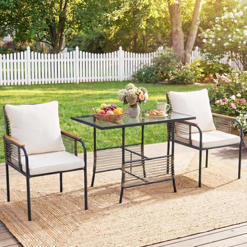 COSTWAY Rattan Gartenmöbel Set, 3-teiliges Balkonmöbel-Set mit...
