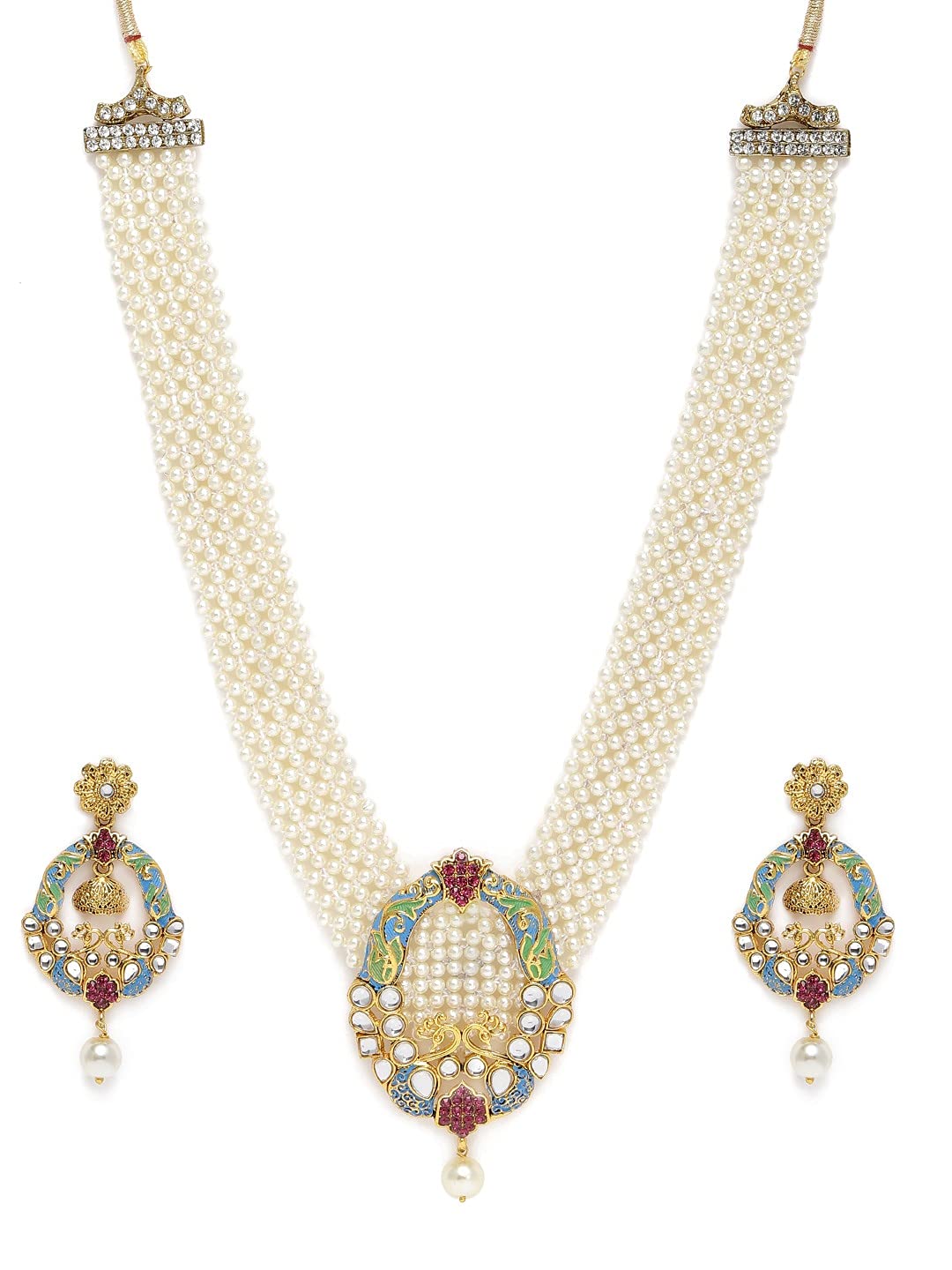 ZAVERI PEARLS Multicolor Meenakari Peacock Inspired Pearls Patta Necklace & Earring Set For Women-ZPFK10251 (B093Y6MZSF) Amazon Price History, Amazon Price Tracker