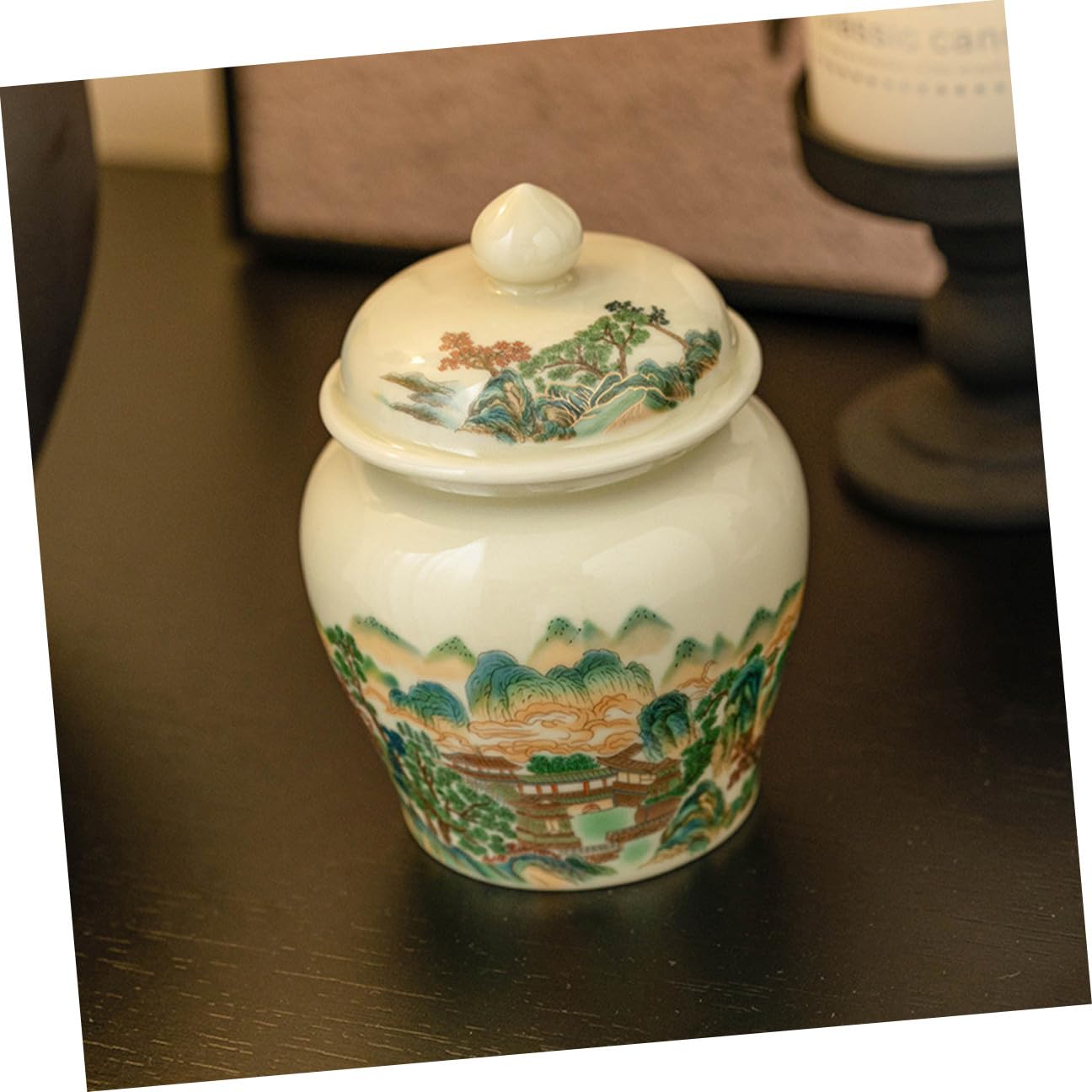 HOMSFOU Barattolo Ermetico Conservazione e con, Coperchio per Freschezza da Tè in Ceramica 367ml Design Vintage Cinese Cucina e Casa