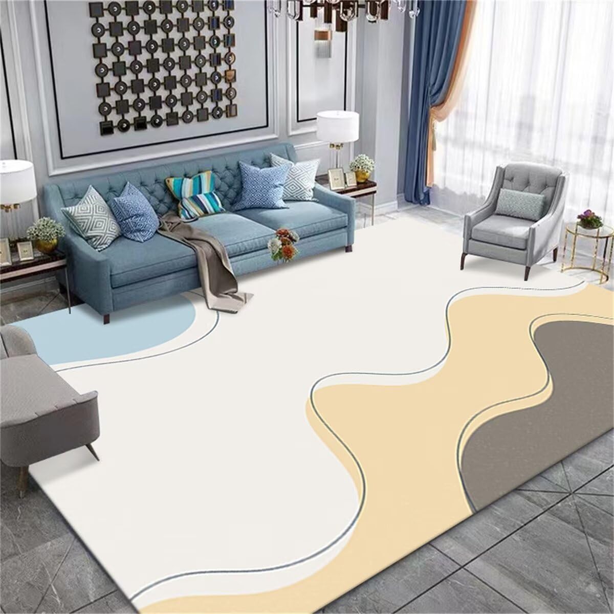 Tapis salon deco 120x160cm tapis de repos anti-glisse facile à laver