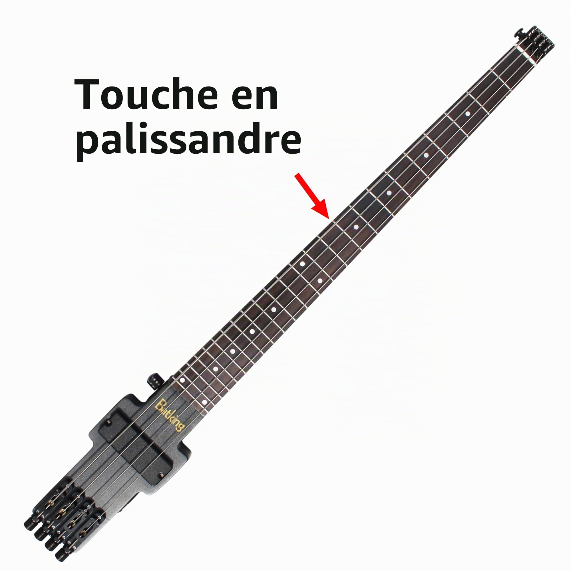 Batking Basse électrique sans tête de voyage, basse électrique à 4 cordes, avec étui et truss Road & Wire