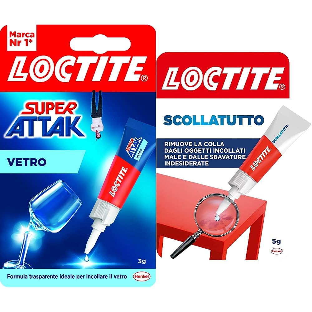 Pacchetto di Loctite Super Attak Vetro, colla per vetro di alta qualità, 1 x 3 g + Loctite Scollatutto, Rimuovi colla in tubetto per tutte le superfici, 1x5g