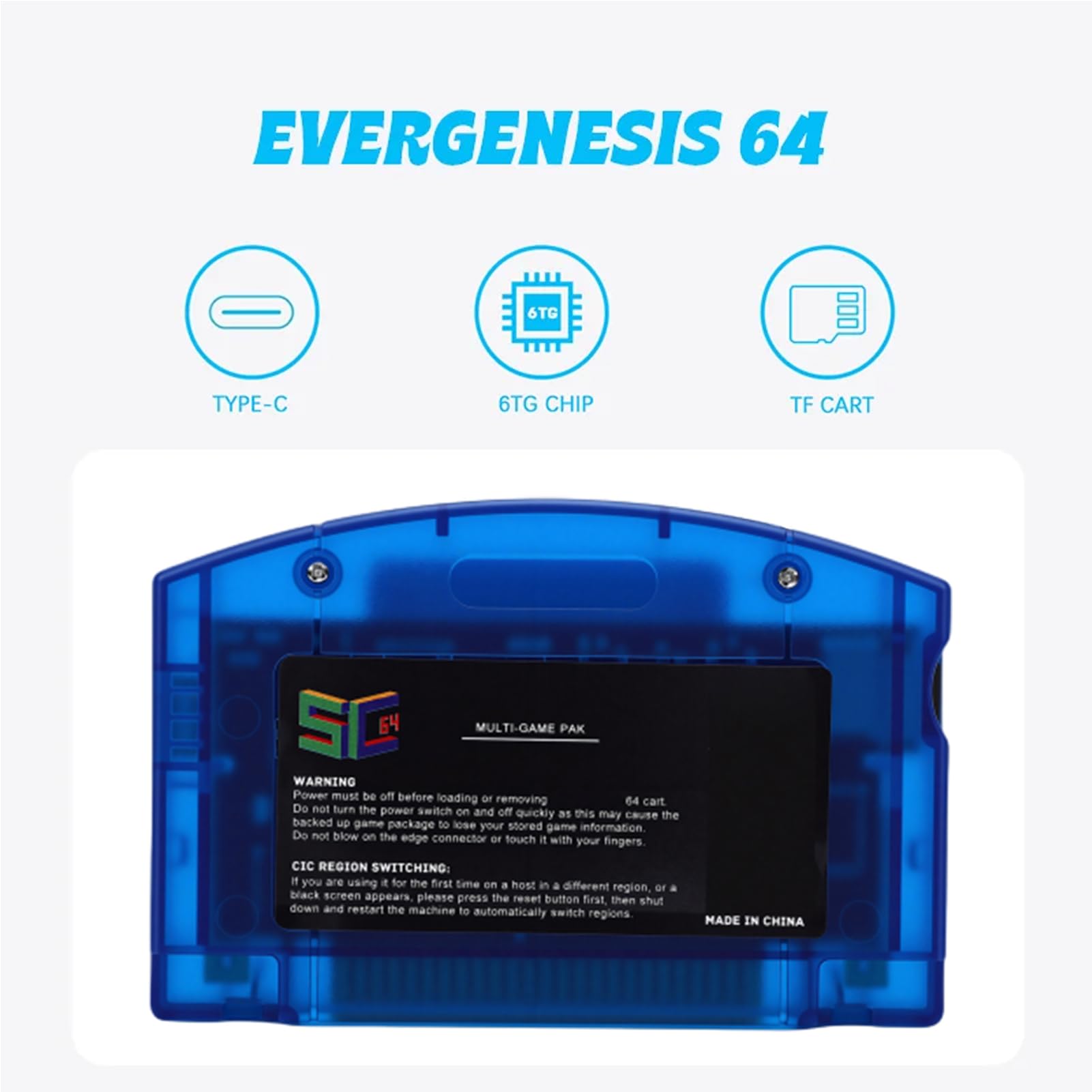 Plyisty für SummerCart64 Open-Source-Flash-Cartridge für N64, 64DD- und Retro-Game-Emulator-Unterstützung, Schnelles Laden, Automatische Sicherung, Inklusive 32-GB-Karte, Spielt GB GBC (blau