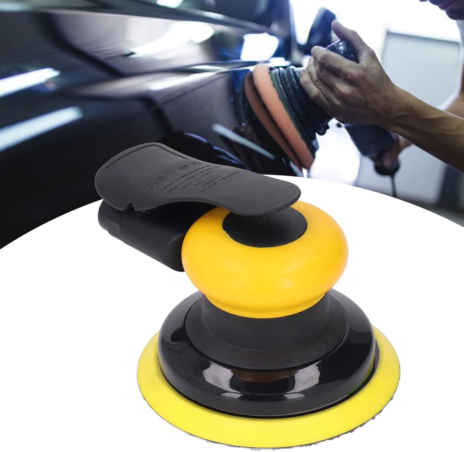 Respicefinem Air Powered 5in Zinc Alloy Sander For Metal With Stable Operation And Fast Polishing Features Push Switch Filtering Debris Grinding And Wide Application