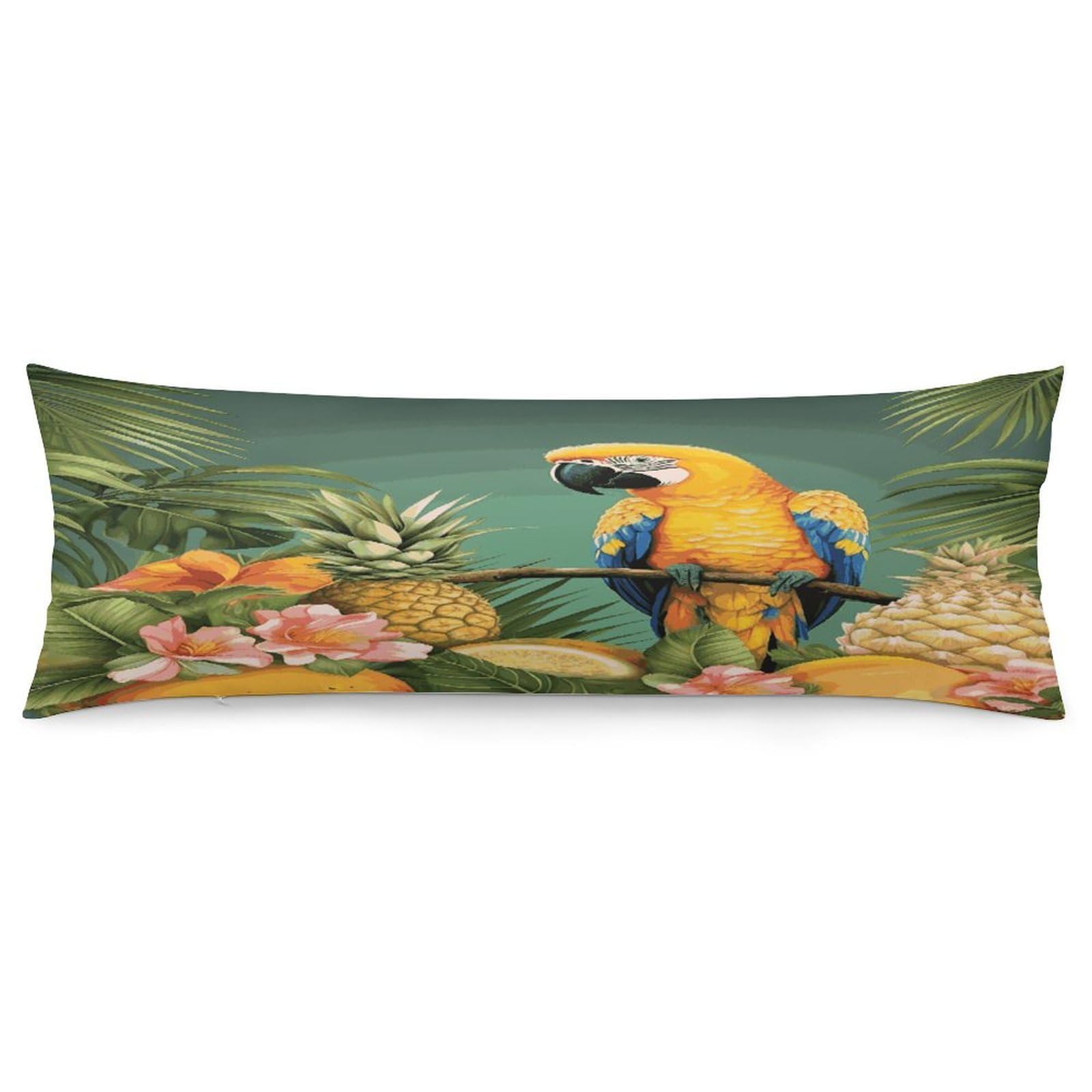 Summer Parrot Pineapple Bird Throw Pillow Covers with Silent Zipper Polyester Pillow Protectors Removable Pillow Cases Soft Pillowcase Cozy Pillow Sham Cushion Cover for Sofa Car Bed 20"x54"
