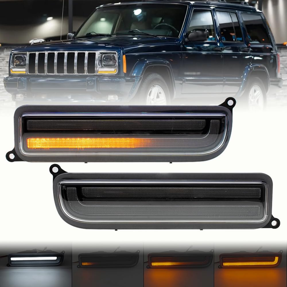 Dynamic LED Front Side Marker Corner Light for 1997 1998 1999 2000 2001 Jee'p Cherokee XJ Clear Lens Amber Light LED Fender Turn Singal White Parking Light Driver Passenger Indicator Lamp CH2520127