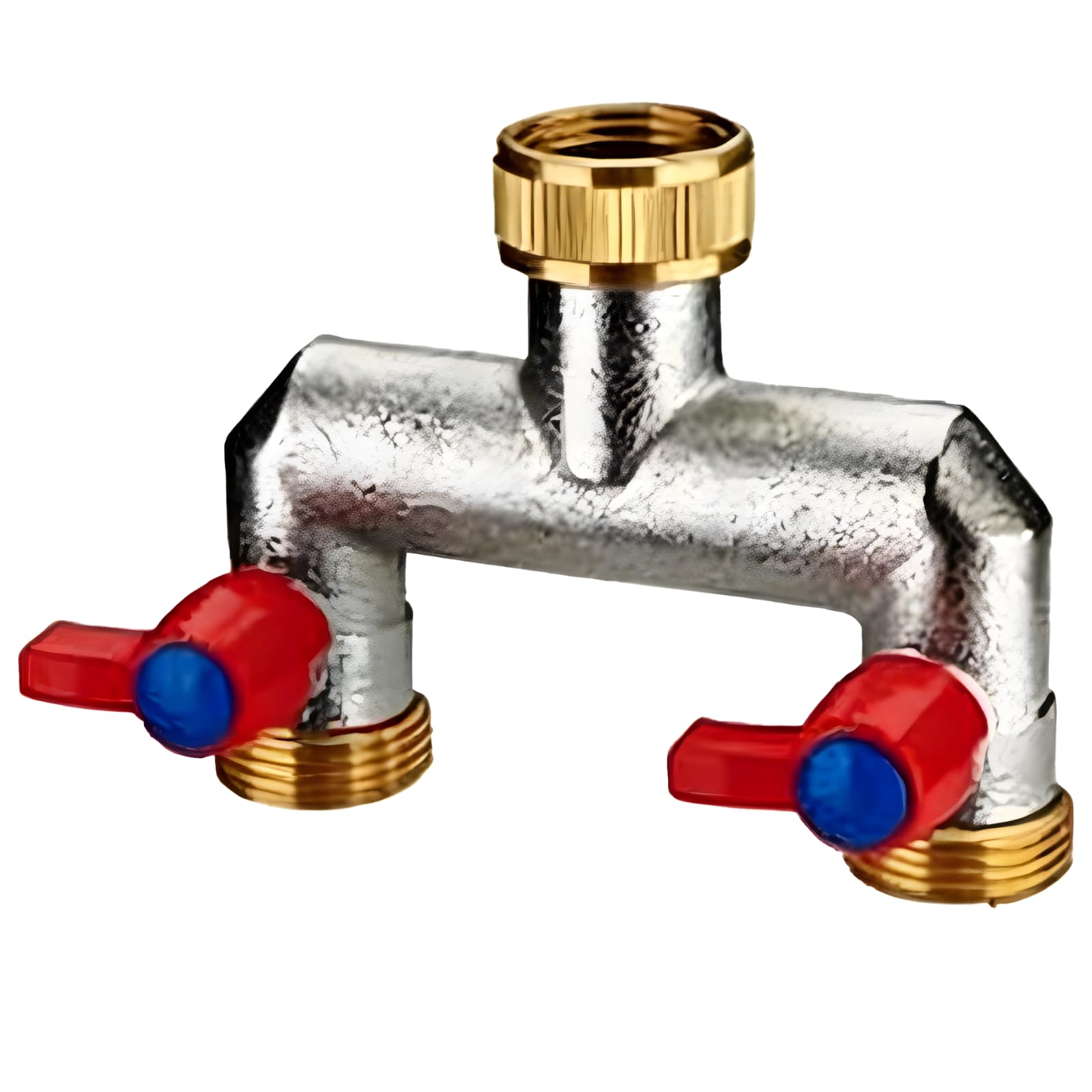 Splitter per rubinetto esterno, 2 vie, in ottone resistente, splitter per tubo da giardino con clic, filettatura G3/4 per casa, giardino e industria