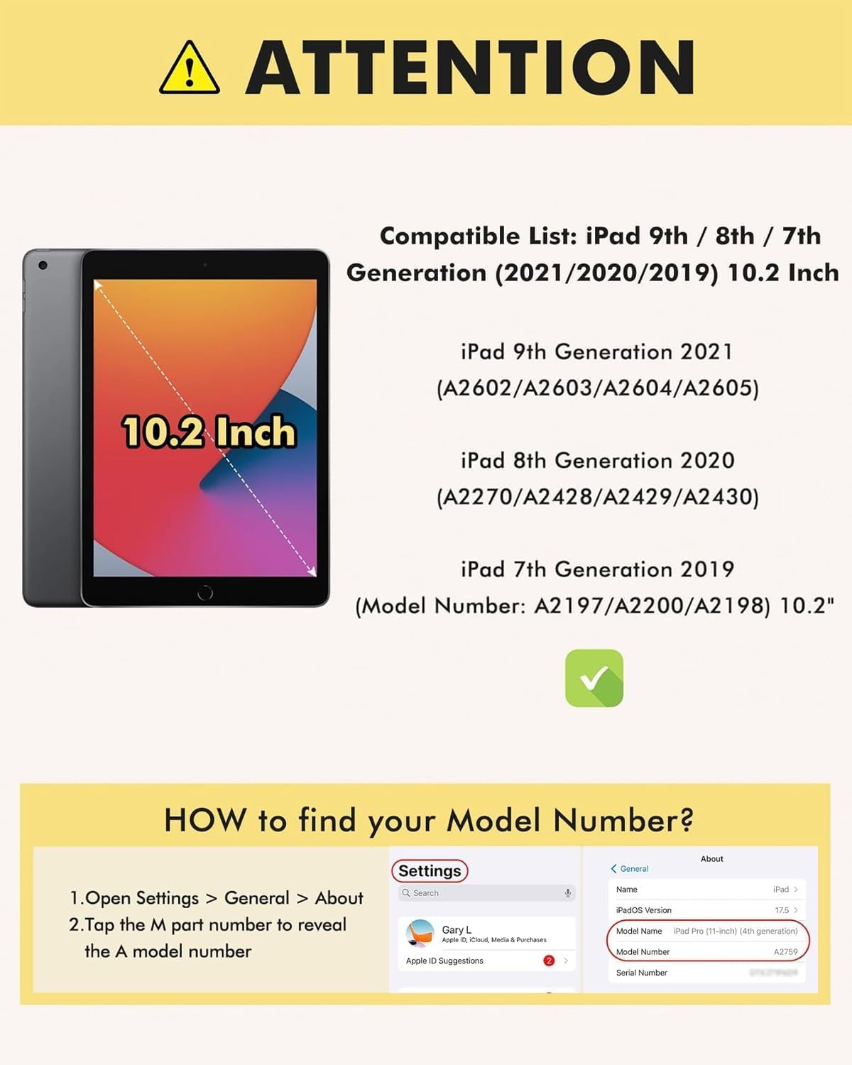 Schermo LCD di ricambio per iPad da 10,2 pollici per iPad 7a, 8a e 9a generazione modelli A2197 A2198 A2200 A2270 A2428 A2429 A2430 A2602 A2603 A2604 A2605 (solo LCD)
