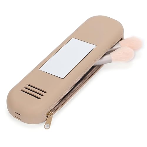 Travel Makeup Brush Holder Silicone Trendy Portable Cosmetic Face Brushes Holder Soft And Sleek-Makeup Tools(no lanyard,cream color)